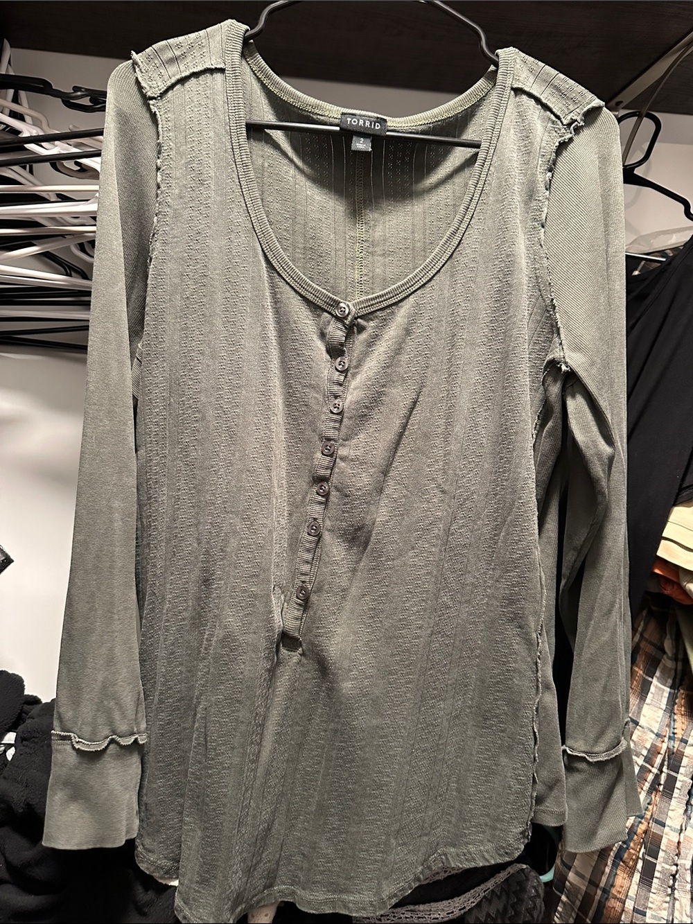 torrid Olive Green Long Sleeve Button-Front Henley